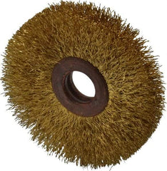 Value Collection - 2-1/2" OD, 1/2" Arbor Hole, Crimped Brass Wheel Brush - 3/8" Face Width, 3/4" Trim Length, 0.008" Filament Diam, 15,000 RPM - Industrial Tool & Supply