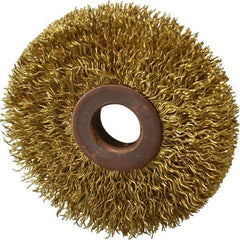 Value Collection - 2-1/2" OD, 1/2" Arbor Hole, Crimped Brass Wheel Brush - 3/8" Face Width, 3/4" Trim Length, 0.014" Filament Diam, 15,000 RPM - Industrial Tool & Supply