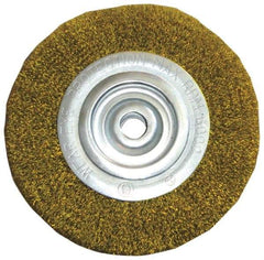 Value Collection - 4" OD, 5/8" Arbor Hole, Crimped Brass Wheel Brush - 1/2" Face Width, 5/8" Trim Length, 0.012" Filament Diam, 6,000 RPM - Industrial Tool & Supply