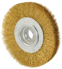 Value Collection - 4" OD, 5/8" Arbor Hole, Crimped Brass Wheel Brush - 1/2" Face Width, 5/8" Trim Length, 0.008" Filament Diam, 6,000 RPM - Industrial Tool & Supply