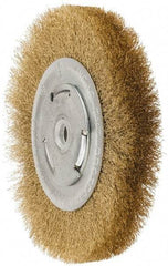 Value Collection - 6" OD, 5/8" Arbor Hole, Crimped Brass Wheel Brush - 1" Face Width, 1-1/8" Trim Length, 0.008" Filament Diam, 6,000 RPM - Industrial Tool & Supply