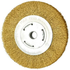 Value Collection - 6" OD, 5/8" Arbor Hole, Crimped Brass Wheel Brush - 1" Face Width, 1-1/8" Trim Length, 0.014" Filament Diam, 6,000 RPM - Industrial Tool & Supply