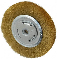 Value Collection - 6" OD, 5/8" Arbor Hole, Crimped Brass Wheel Brush - 1/2" Face Width, 1-1/8" Trim Length, 0.008" Filament Diam, 6,000 RPM - Industrial Tool & Supply