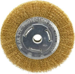 Value Collection - 6" OD, 5/8" Arbor Hole, Crimped Brass Wheel Brush - 1/2" Face Width, 1-1/8" Trim Length, 0.014" Filament Diam, 6,000 RPM - Industrial Tool & Supply