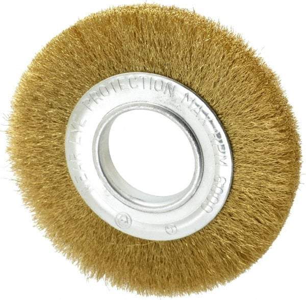 Value Collection - 6" OD, 2" Arbor Hole, Crimped Brass Wheel Brush - 7/8" Face Width, 1-1/8" Trim Length, 0.008" Filament Diam, 6,000 RPM - Industrial Tool & Supply