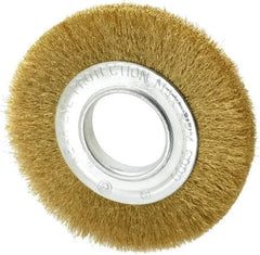Value Collection - 6" OD, 2" Arbor Hole, Crimped Brass Wheel Brush - 7/8" Face Width, 1-1/8" Trim Length, 0.008" Filament Diam, 6,000 RPM - Industrial Tool & Supply