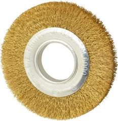 Value Collection - 6" OD, 1/4" Arbor Hole, Crimped Brass Wheel Brush - 7/8" Face Width, 1-1/8" Trim Length, 0.012" Filament Diam, 6,000 RPM - Industrial Tool & Supply