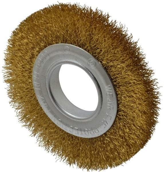 Value Collection - 6" OD, 2" Arbor Hole, Crimped Brass Wheel Brush - 7/8" Face Width, 1-1/8" Trim Length, 0.014" Filament Diam, 6,000 RPM - Industrial Tool & Supply