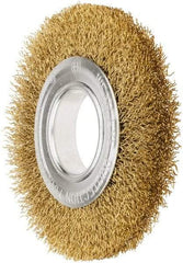 Value Collection - 6" OD, 1/4" Arbor Hole, Crimped Brass Wheel Brush - 7/8" Face Width, 1-1/8" Trim Length, 0.02" Filament Diam, 6,000 RPM - Industrial Tool & Supply