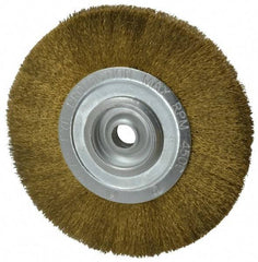 Value Collection - 8" OD, 3/4" Arbor Hole, Crimped Brass Wheel Brush - 1/2" Face Width, 1-3/4" Trim Length, 0.008" Filament Diam, 4,500 RPM - Industrial Tool & Supply