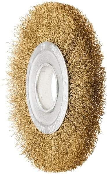 Value Collection - 8" OD, 1/4" Arbor Hole, Crimped Brass Wheel Brush - 1" Face Width, 1-3/4" Trim Length, 0.02" Filament Diam, 4,500 RPM - Industrial Tool & Supply