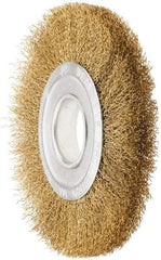 Value Collection - 8" OD, 1/4" Arbor Hole, Crimped Brass Wheel Brush - 1" Face Width, 1-3/4" Trim Length, 0.02" Filament Diam, 4,500 RPM - Industrial Tool & Supply