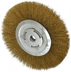 Value Collection - 8" OD, 5/8" Arbor Hole, Crimped Brass Wheel Brush - 1" Face Width, 1-3/4" Trim Length, 0.014" Filament Diam, 4,500 RPM - Industrial Tool & Supply