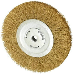 Value Collection - 8" OD, 5/8" Arbor Hole, Crimped Brass Wheel Brush - 1/2" Face Width, 1-3/4" Trim Length, 0.02" Filament Diam, 4,500 RPM - Industrial Tool & Supply