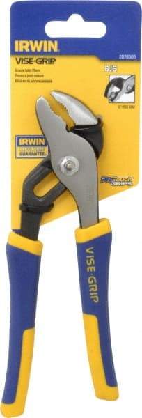 Irwin - 6" OAL, 1" Max Capacity, 4 Position Groove Joint Tongue & Groove Pliers - Serrated Pipe Straight Jaws, Curved Head, ProTouch Handles - Industrial Tool & Supply