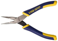 Irwin - 5-1/4" OAL, 15/16" Jaw Length x 1/4" Jaw Width, Long Nose Side Cutting Pliers - Serrated Jaw, Standard Head, ProTouch Handles, with Spring - Industrial Tool & Supply