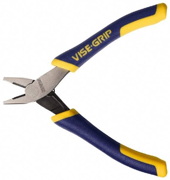 Irwin - 4-3/4" OAL, 5/8" Jaw Length x 7/32" Jaw Width, Side Cutting Linesman's Pliers - Standard Jaw, Flat Nose Head, ProTouch Handles - Industrial Tool & Supply