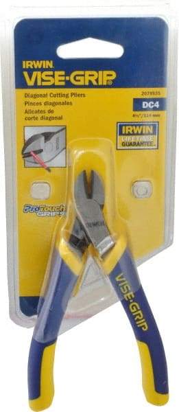 Irwin - 4-1/2" OAL, Diagonal Cutter - 1/2" Jaw Length x 7/64" Jaw Width, Oval Head, ProTouch Handle - Industrial Tool & Supply