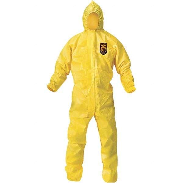 KleenGuard - Size M Film Laminate Chemical Resistant Coveralls - Yellow, Zipper Closure, Elastic Cuffs, Elastic Ankles, Bound Seams - Industrial Tool & Supply