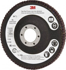 3M - 60 Grit, 4-1/2" Disc Diam, 7/8" Center Hole, Type 27 Ceramic Flap Disc - 13,300 Max RPM, Cloth Backing, Arbor Attaching System, Coated - Industrial Tool & Supply