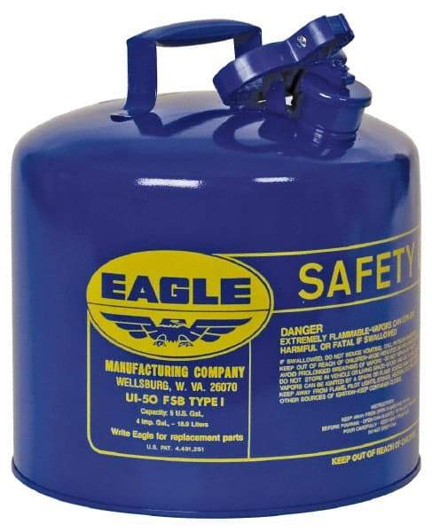 Eagle - 5 Gal Galvanized Steel Type I Safety Can - 13-1/2" High x 12-1/2" Diam, Blue - Industrial Tool & Supply