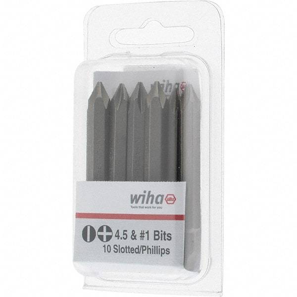 Wiha - 1/4" Drive, #1 Reversible Phillips/Slotted Screwdriver Bit - 2-3/8" OAL - Industrial Tool & Supply