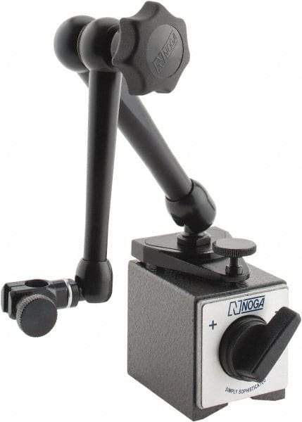 Noga - 60mm Long x 50mm Wide x 55mm High Magnetic Indicator Base with On/Off Switch - 65 Lb Magnetic Pull, Articulated Arm - Industrial Tool & Supply