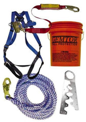 Gemtor - Universal Size, 300 Lb. Capacity, Polyester Roofer Fall Protection Kit - Back D Ring, 3 Ft. Lanyard Long, Single Use Anchor, Blue, Black and Yellow - Industrial Tool & Supply