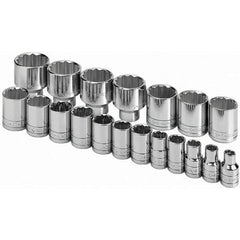 SK - 1/2" Drive Standard Socket Set - 3/8 to 1-1/2", Inch Measurement Standard - Industrial Tool & Supply