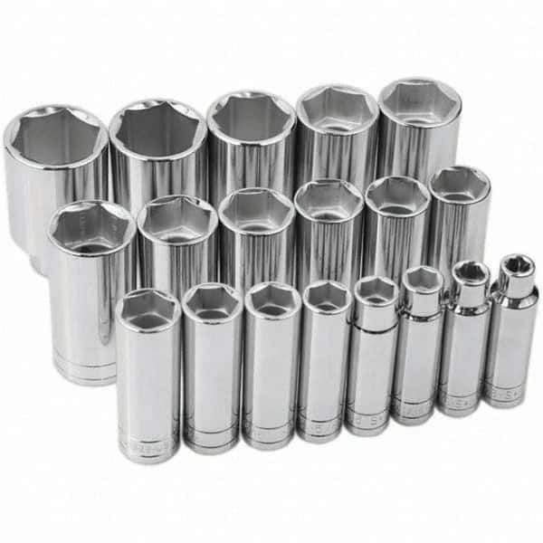 SK - 1/2" Drive Deep Socket Set - 3/8 to 1-1/2", Inch Measurement Standard - Industrial Tool & Supply