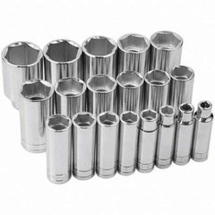 SK - 1/2" Drive Deep Socket Set - 3/8 to 1-1/2", Inch Measurement Standard - Industrial Tool & Supply