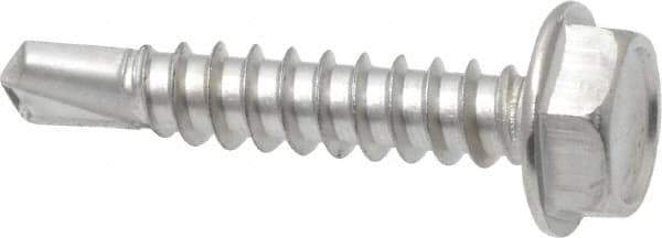Value Collection - #10, Hex Washer Head, Hex Drive, 1" Length Under Head, #3 Point, Self Drilling Screw - Grade 410 Stainless Steel - Industrial Tool & Supply