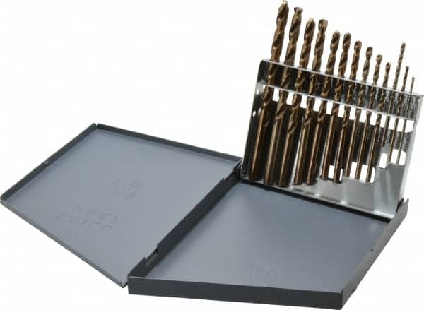 Hertel - 1/16 to 1/4", 135° Point, Gold Finish, Cobalt Jobber Length Drill Bit Set - Industrial Tool & Supply