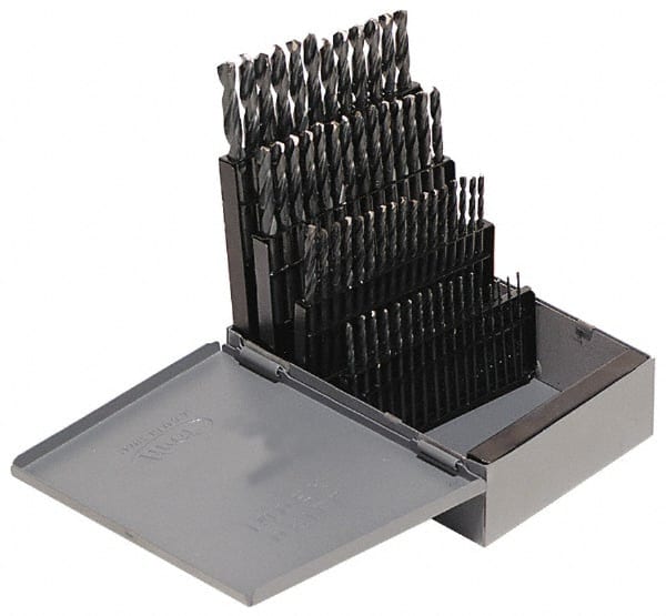 Hertel - 0.04 to 0.228", 135° Point, Bright Finish, Cobalt Screw Machine Length Drill Bit Set - Industrial Tool & Supply