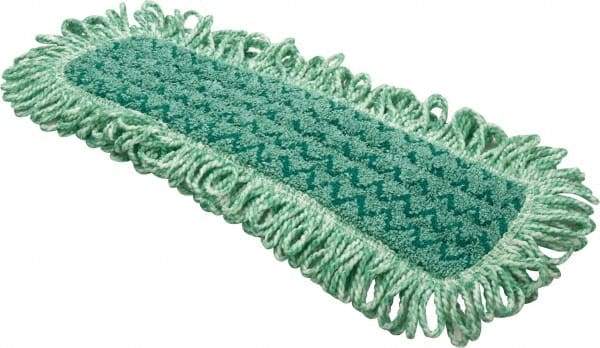 Rubbermaid - 20.7" Long x 5.7" Wide Microfiber Dust Mop Pad - Hook & Loop, Green, Fringed Head - Industrial Tool & Supply