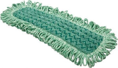 Rubbermaid - 20.7" Long x 5.7" Wide Microfiber Dust Mop Pad - Hook & Loop, Green, Fringed Head - Industrial Tool & Supply