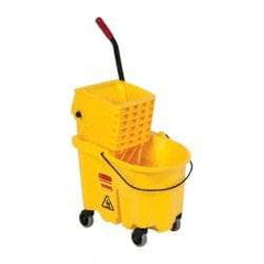 Rubbermaid - 26 Qt Plastic Bucket & Wringer - 18-5/8" Long x 16-3/4" High x 15-5/8" Wide, Yellow - Industrial Tool & Supply