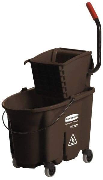 Rubbermaid - 35 Qt Plastic Bucket & Wringer - 20-1/8" Long x 36-1/2" High x 15-3/4" Wide, Brown - Industrial Tool & Supply