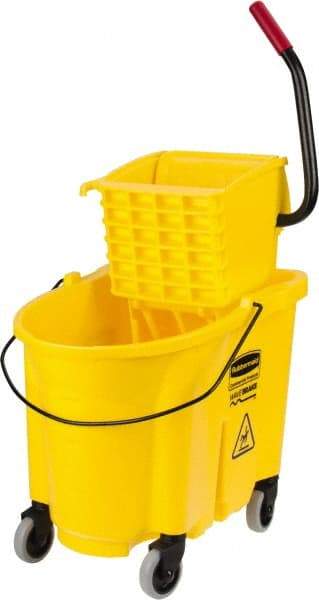Rubbermaid - 35 Qt Plastic Bucket & Wringer - 20.1" Long x 17.4" High x 15.7" Wide, Yellow - Industrial Tool & Supply