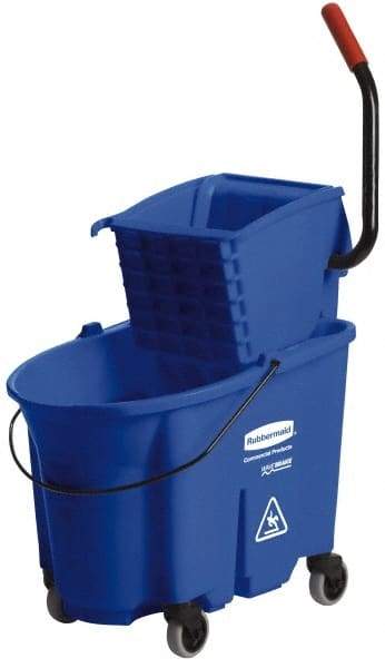 Rubbermaid - 35 Qt Plastic Bucket & Wringer - 20-1/8" Long x 36-1/2" High x 15-3/4" Wide, Blue - Industrial Tool & Supply