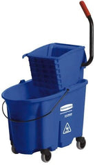 Rubbermaid - 35 Qt Plastic Bucket & Wringer - 20-1/8" Long x 36-1/2" High x 15-3/4" Wide, Blue - Industrial Tool & Supply