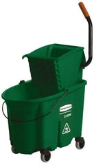 Rubbermaid - 35 Qt Plastic Bucket & Wringer - 20-1/8" Long x 36-1/2" High x 15-3/4" Wide, Green - Industrial Tool & Supply