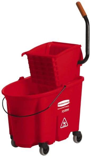 Rubbermaid - 35 Qt Plastic Bucket & Wringer - 20-1/8" Long x 36-1/2" High x 15-3/4" Wide, Red - Industrial Tool & Supply