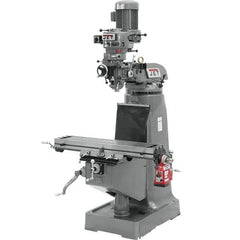 Jet - 9" Table Width x 42" Table Length, Variable Speed Pulley Control, 3 Phase Knee Milling Machine - R8 Spindle Taper, 2 hp - Industrial Tool & Supply