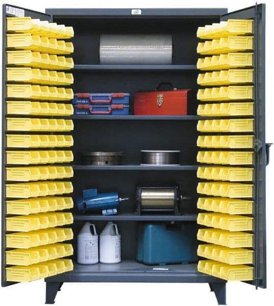 Strong Hold - 4 Shelf 144 Bin Storage Cabinet - Steel, 48" Wide x 24" Deep x 72" High, Dark Gray - Industrial Tool & Supply