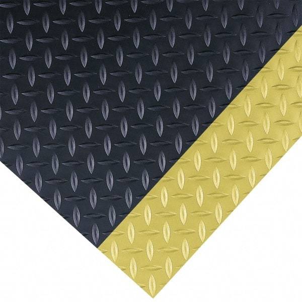 Wearwell - 75 Ft. Long x 3 Ft. Wide x 1/4 Inch Thick, Vinyl, Diamond Plate Surface Switchboard Matting - 30,000 V Max Dielectric Strength, 17,000 V Max Recommended Use, Black with Yellow Borders - Industrial Tool & Supply