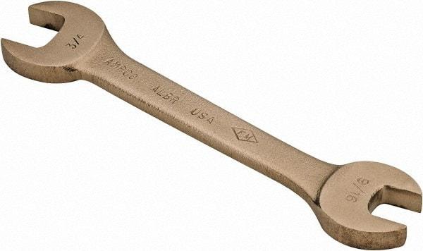 Ampco - 9/16" x 3/4" Nonsparking Open End Wrench - 6-1/2" OAL, Double End, Plain Finish, 15° Head Angle - Industrial Tool & Supply
