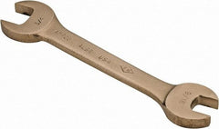 Ampco - 9/16" x 3/4" Nonsparking Open End Wrench - 6-1/2" OAL, Double End, Plain Finish, 15° Head Angle - Industrial Tool & Supply