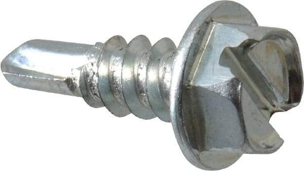 Value Collection - #8, Hex Washer Head, Slotted Drive, 1/2" Length Under Head, #2 Point, Self Drilling Screw - Grade 1016-1024 Steel, Zinc-Plated Finish - Industrial Tool & Supply