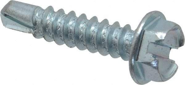 Value Collection - #8, Hex Washer Head, Slotted Drive, 1" Length Under Head, #2 Point, Self Drilling Screw - Grade 1016-1024 Steel, Zinc-Plated Finish - Industrial Tool & Supply
